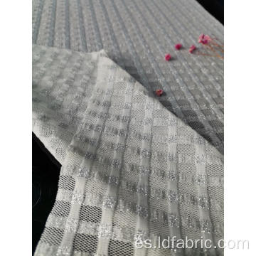 Nylon Metálico Spandex Tela de malla de cuadros blancos